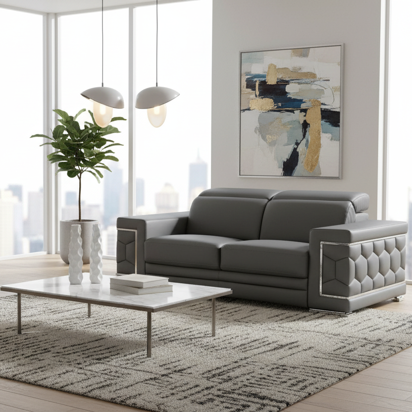 71" Geometric Leather Loveseat