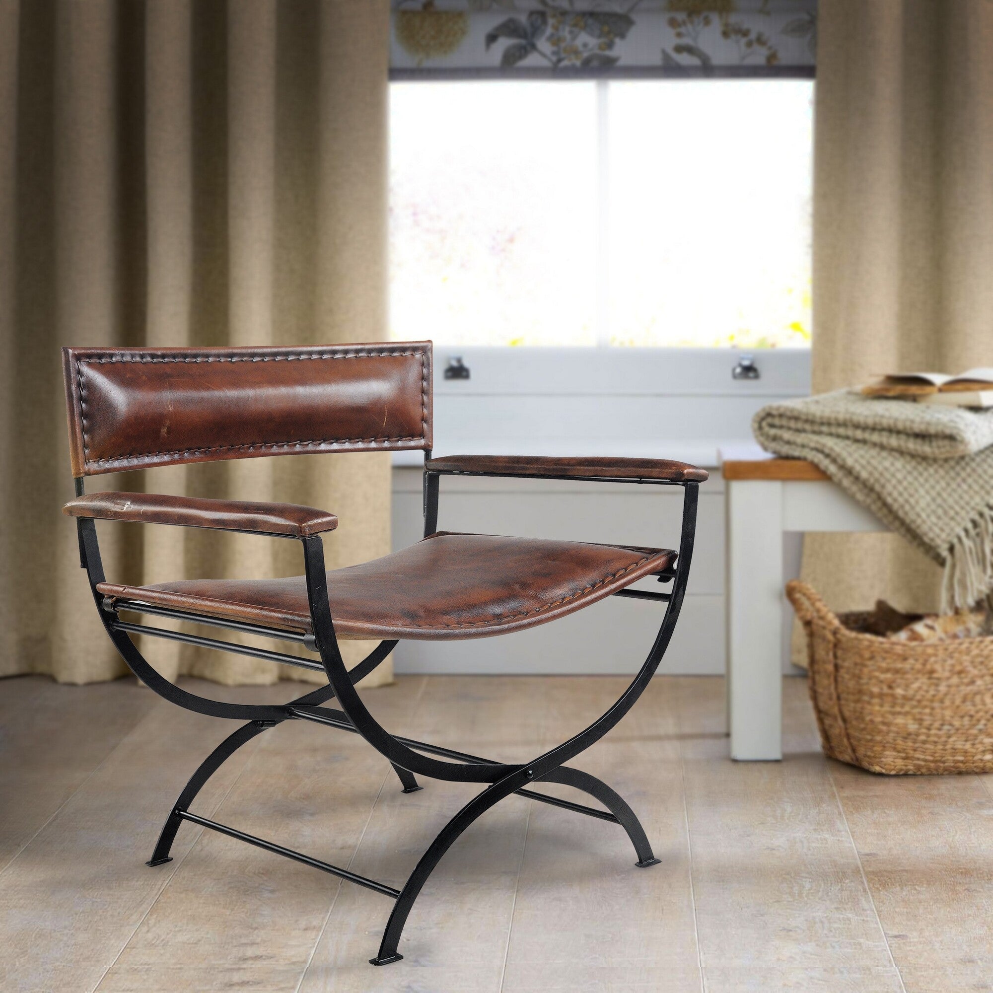 29" Brown and Black Leather Director's Chair