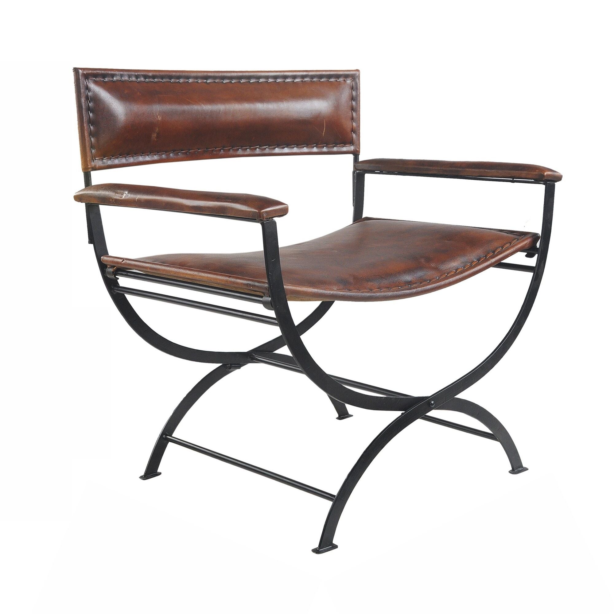 29" Brown and Black Leather Director's Chair