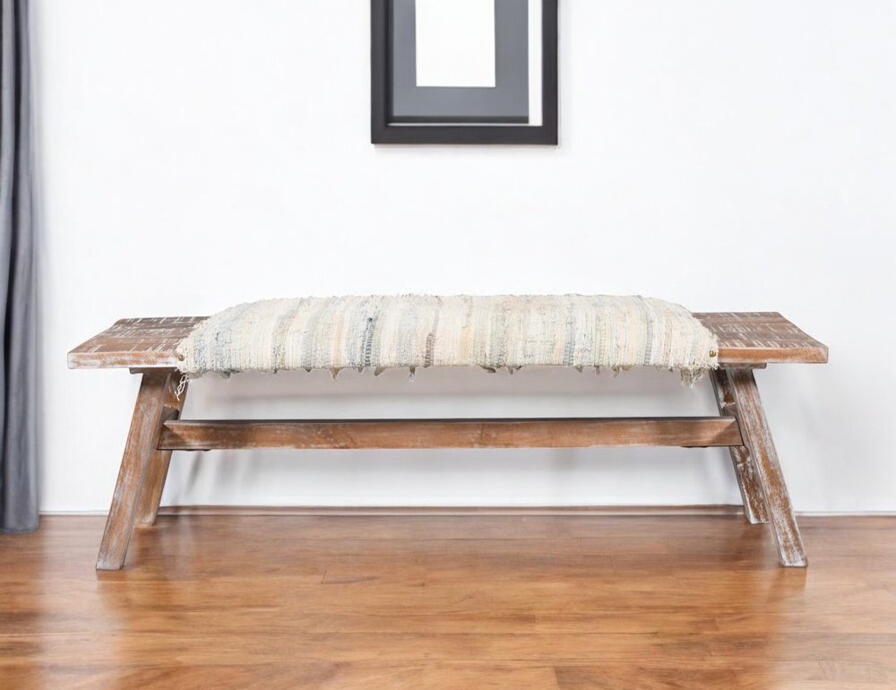 50" Brown Wood Cotton Cloth Bench