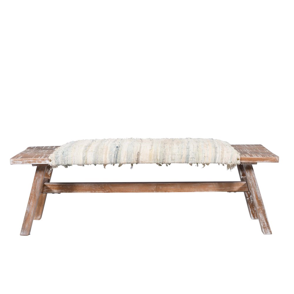 50" Brown Wood Cotton Cloth Bench