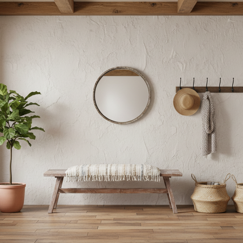 50" Brown Wood Cotton Cloth Bench