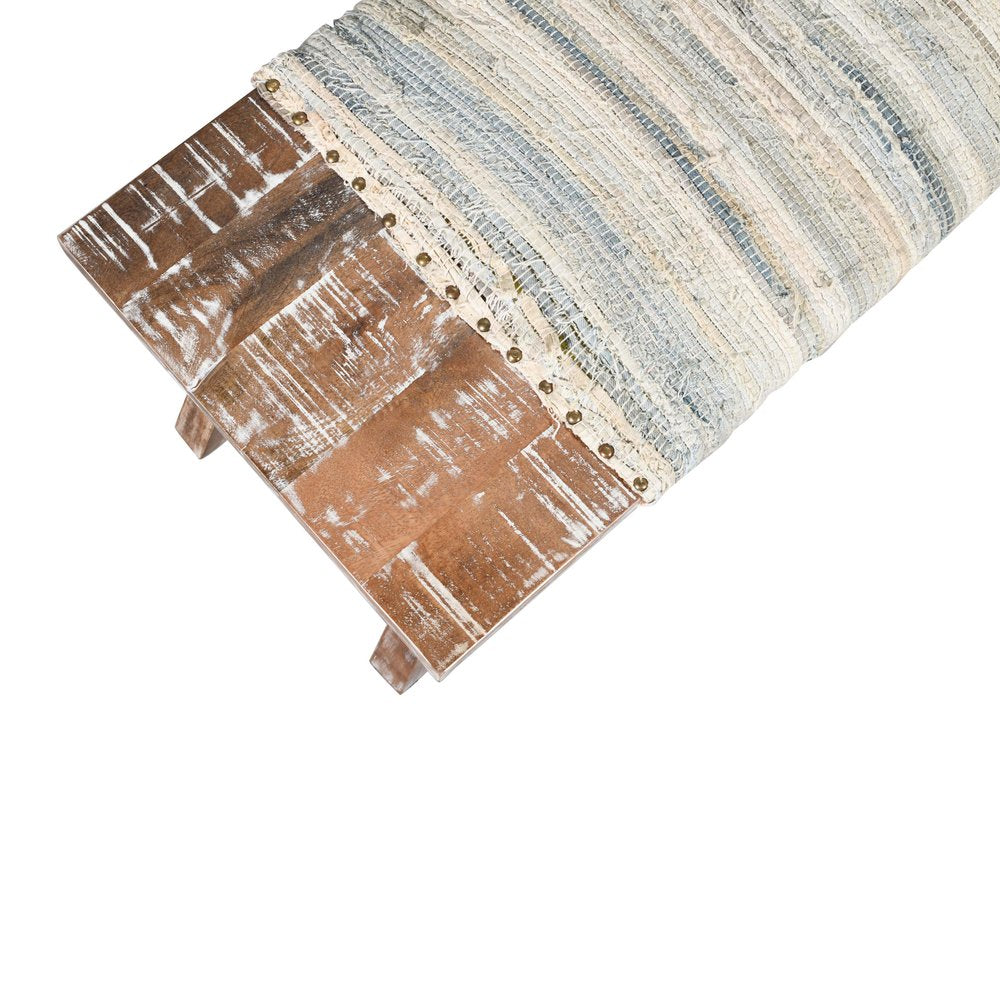 50" Brown Wood Cotton Cloth Bench