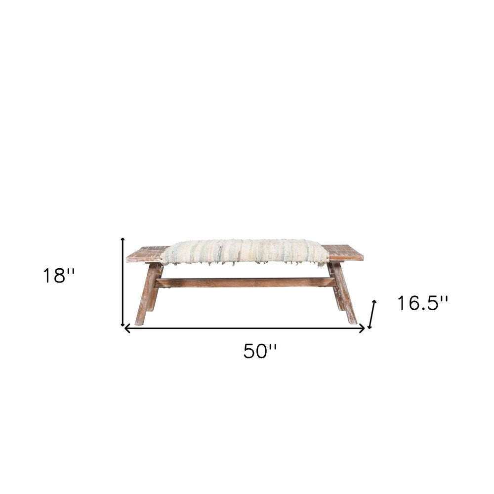 50" Brown Wood Cotton Cloth Bench
