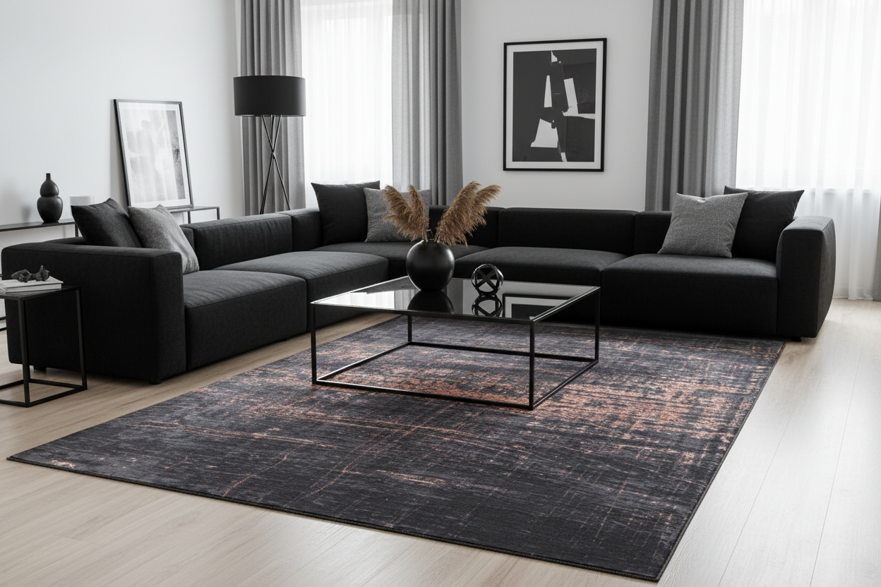 Black and Gold Abstract Area Rug