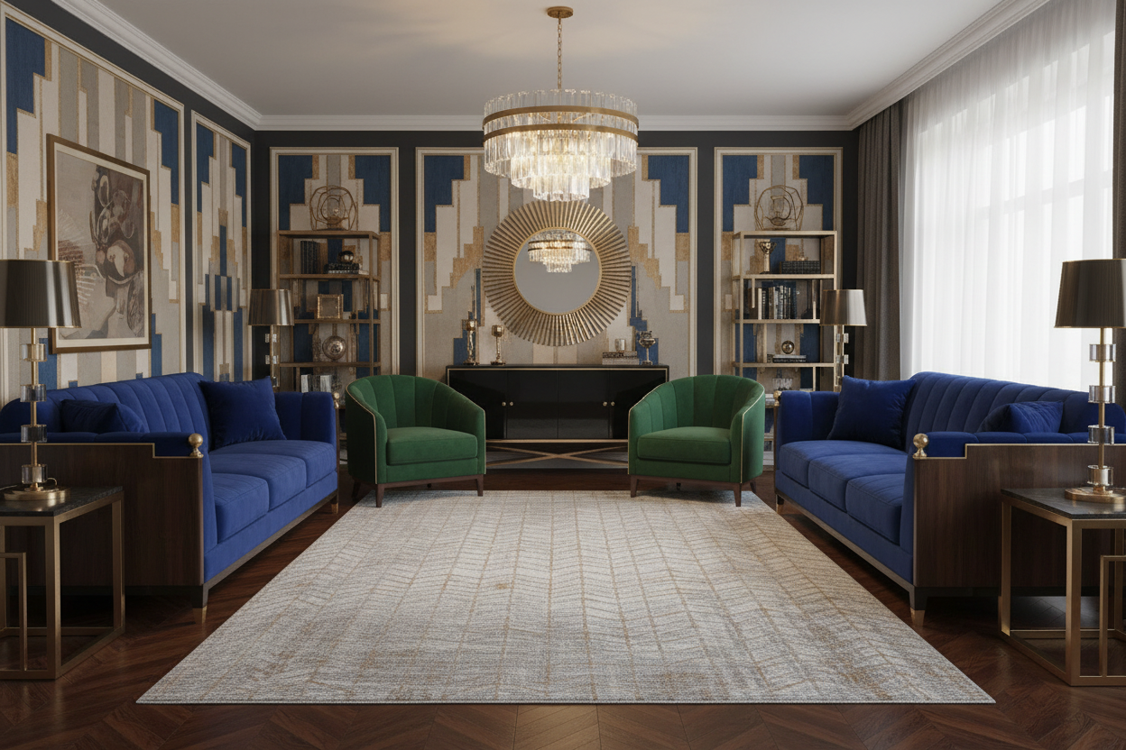 Distressed Gray and Yellow Chevron Area Rug