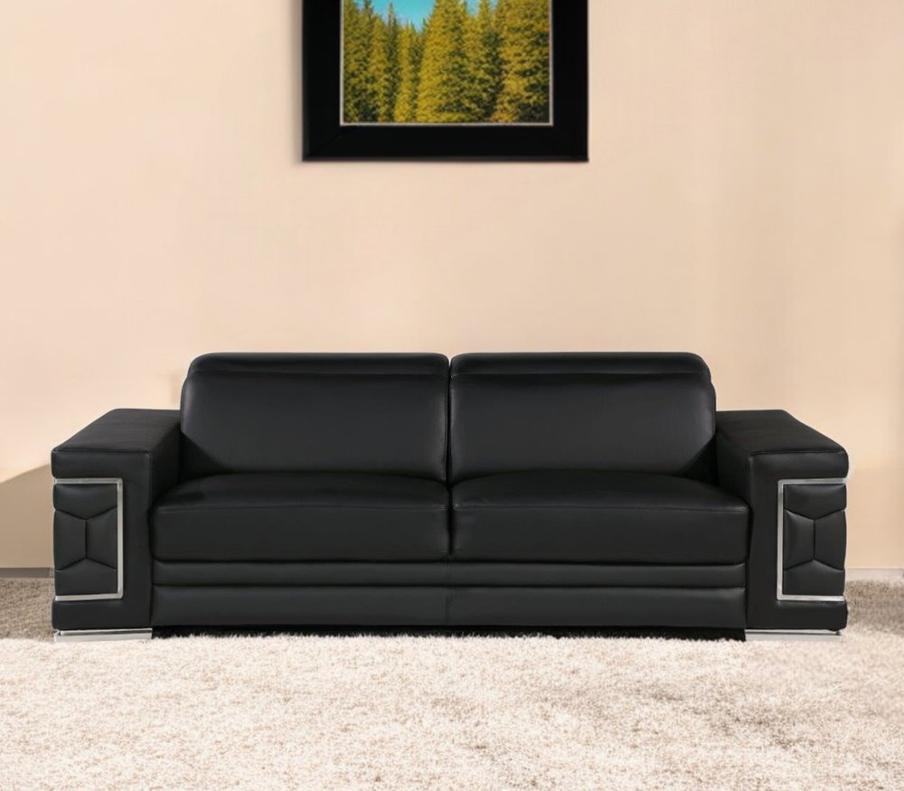 89" Geometric Leather Sofa