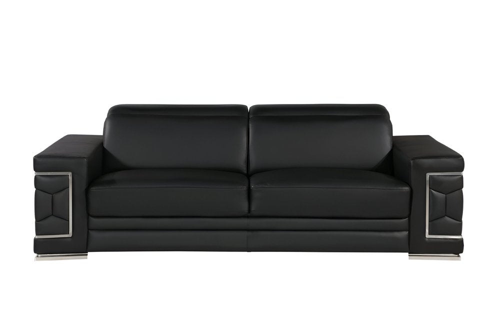 89" Geometric Leather Sofa