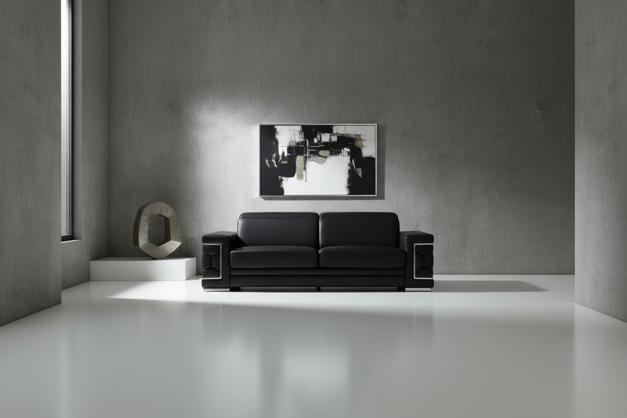 89" Geometric Leather Sofa