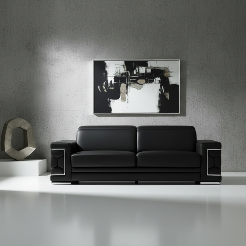 89" Geometric Leather Sofa
