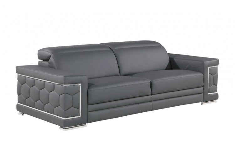 89" Geometric Leather Sofa