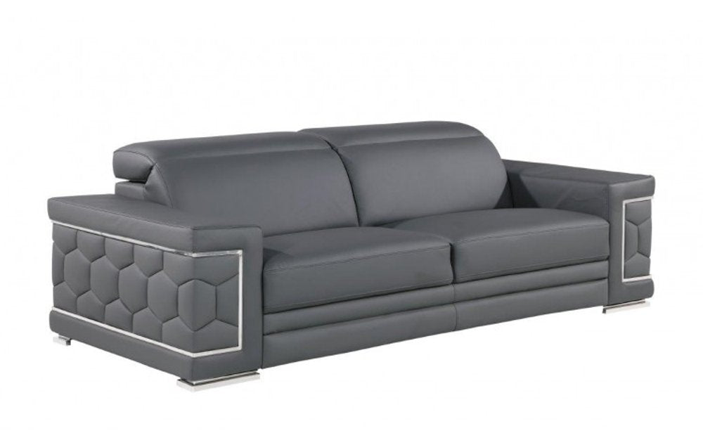 89" Geometric Leather Sofa