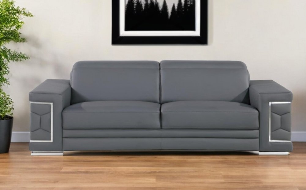 89" Geometric Leather Sofa