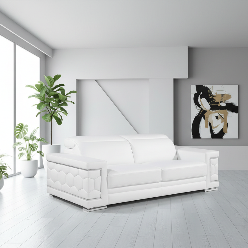 89" Geometric Leather Sofa