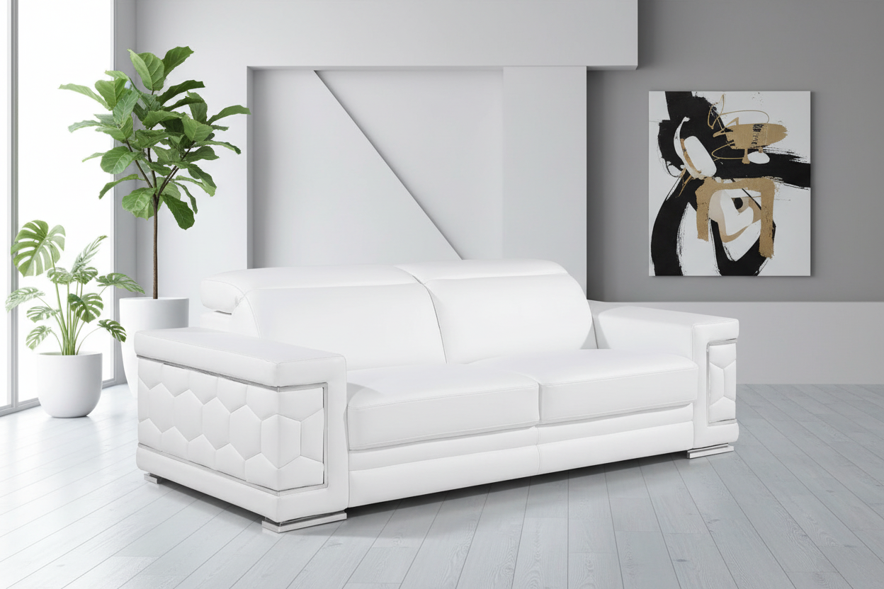 89" Geometric Leather Sofa