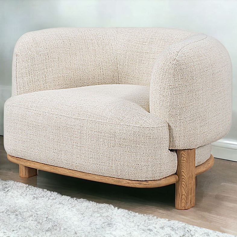 39" Cream Modern Wood Barrel Chair