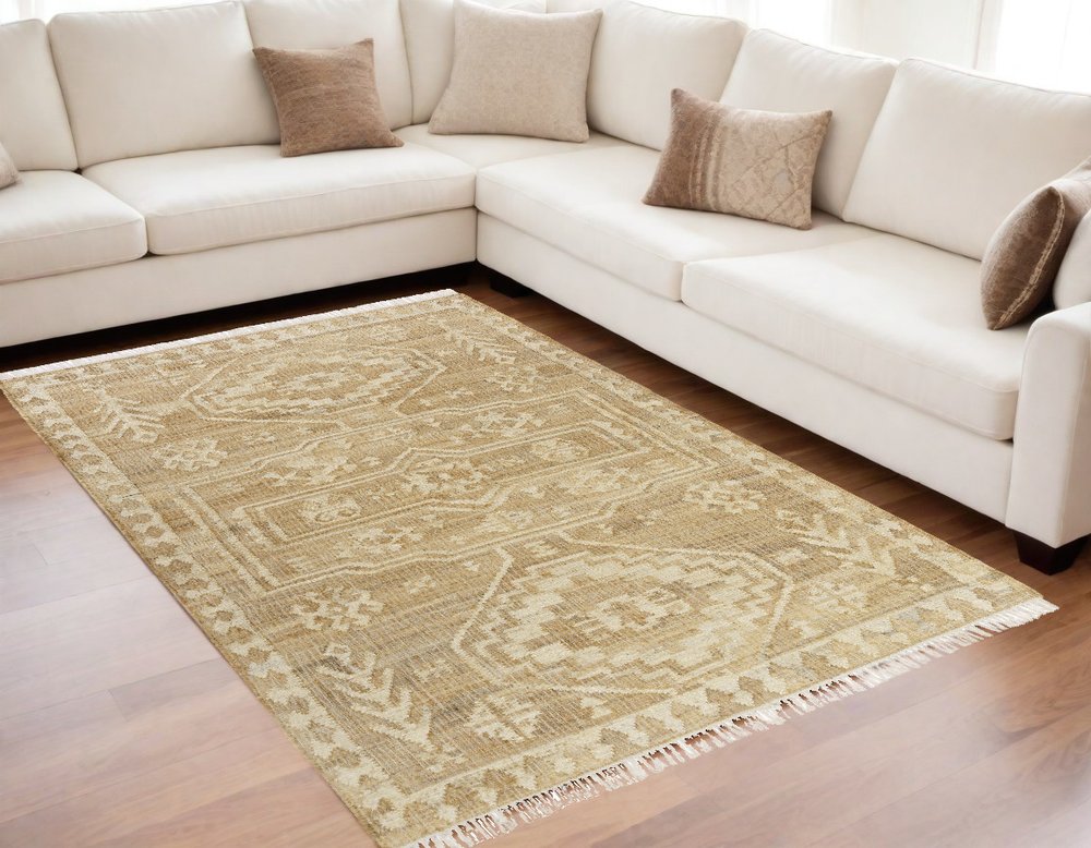 Brown and Beige Medallion Hand Woven Area Rug