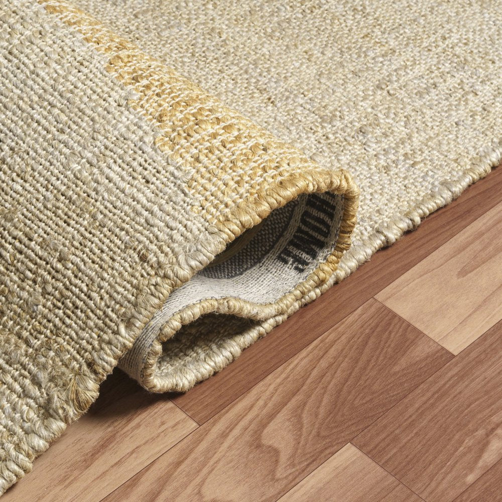 Beige and Ivory Abstract Jute Rug with Fringe Tassels