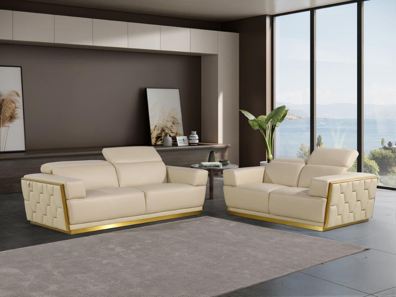 2 Piece Top-Grain Leather Sofa and Loveseat Set