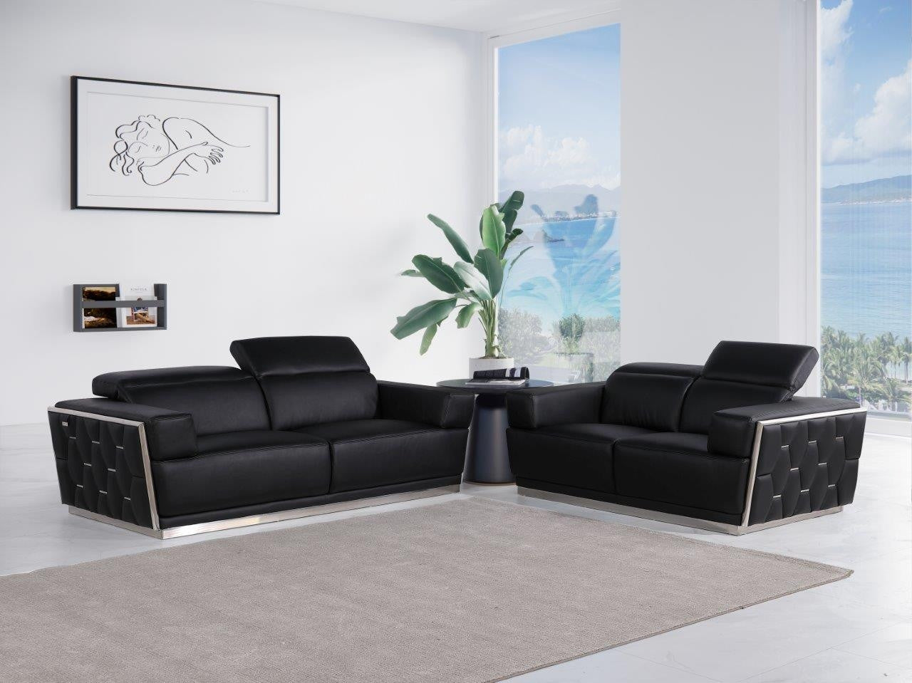 2 Piece Top-Grain Leather Sofa and Loveseat Set