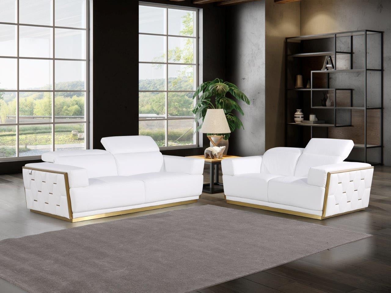 2 Piece Top-Grain Leather Sofa and Loveseat Set