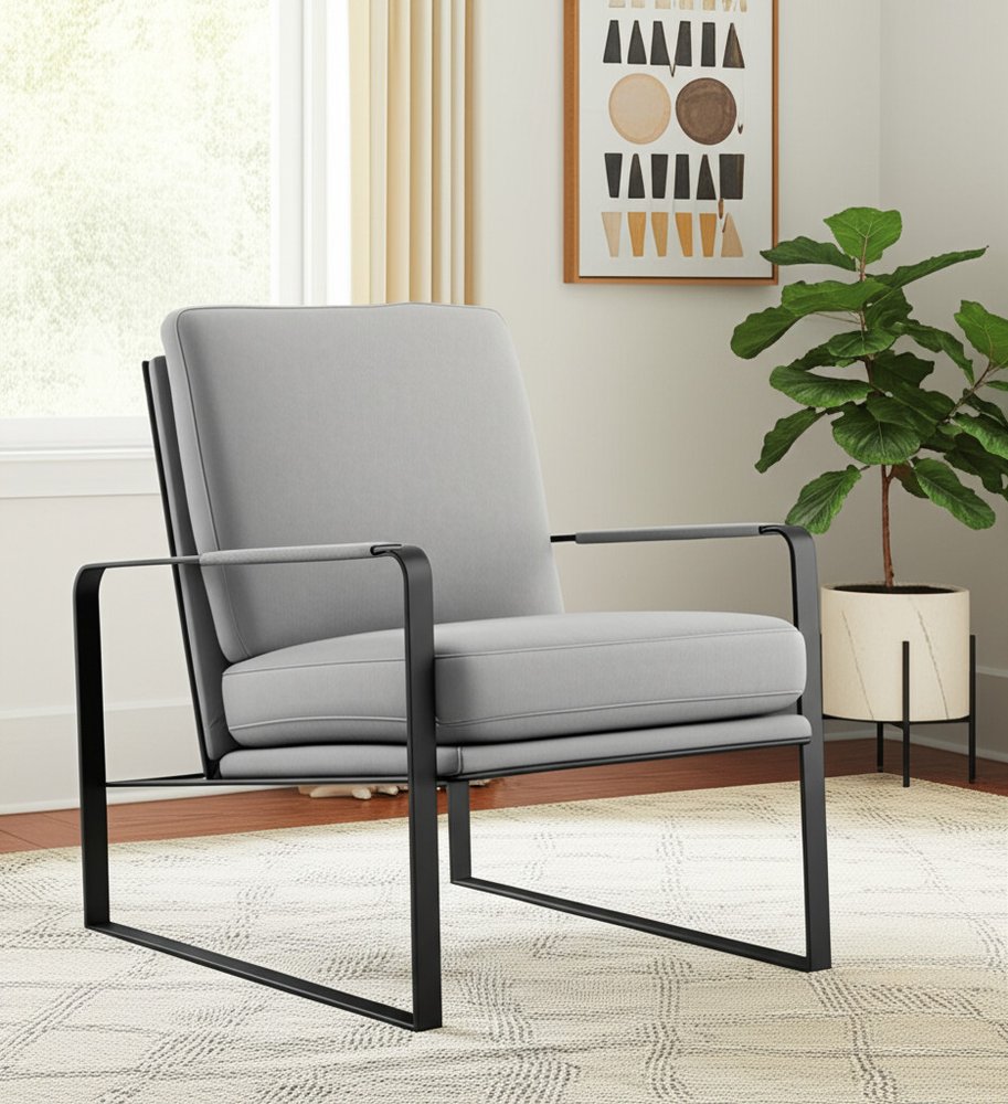 35" Light Gray Velvet Industrial Lounge Chair