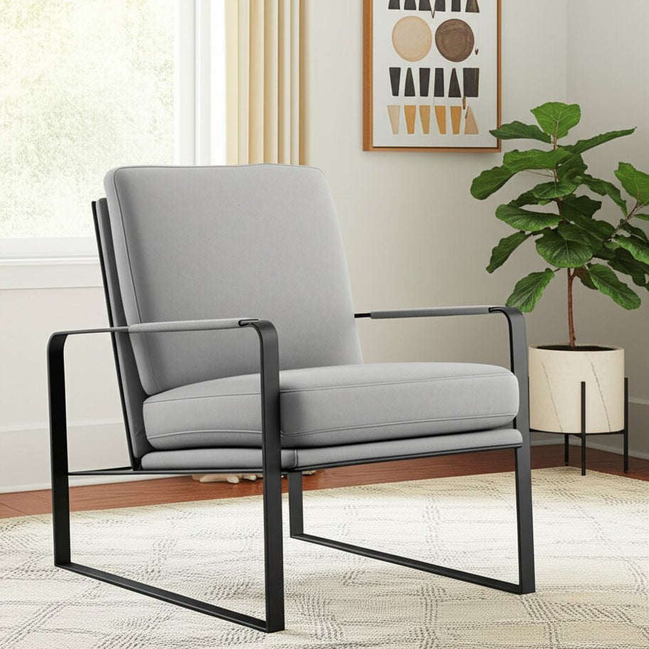 35" Light Gray Velvet Industrial Lounge Chair