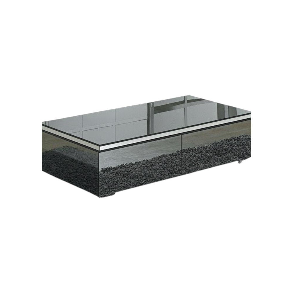 49" Gray Glass and Metal Mirrored Coffee Table