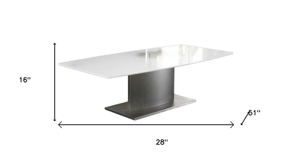 51" White and Silver Metal and Marble Pedestal Coffee Table