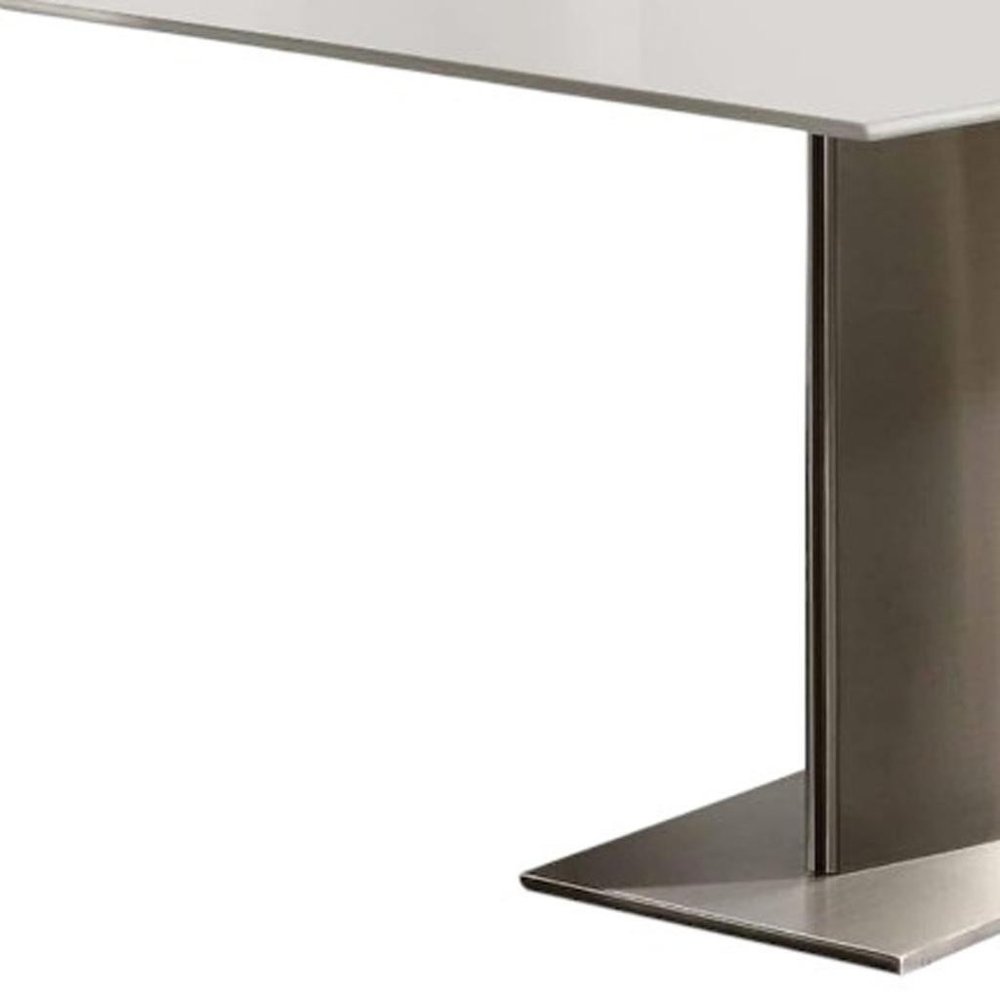 51" White and Silver Metal and Marble Pedestal Coffee Table