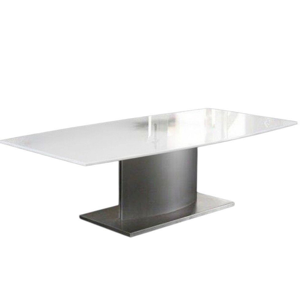 51" White and Silver Metal and Marble Pedestal Coffee Table