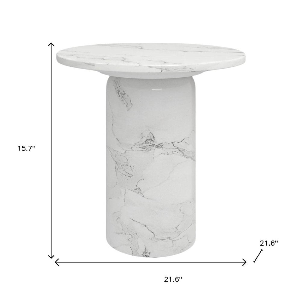 16" White Marble Pedestal End Table