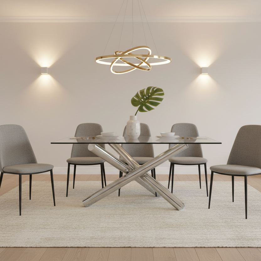 60" Silver Metal Cross Leg Dining Table