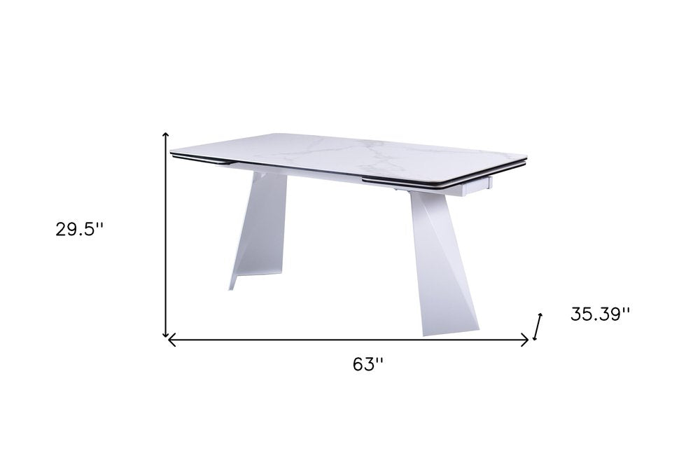 63" White Leaf Pedestal Extendable Dining Table