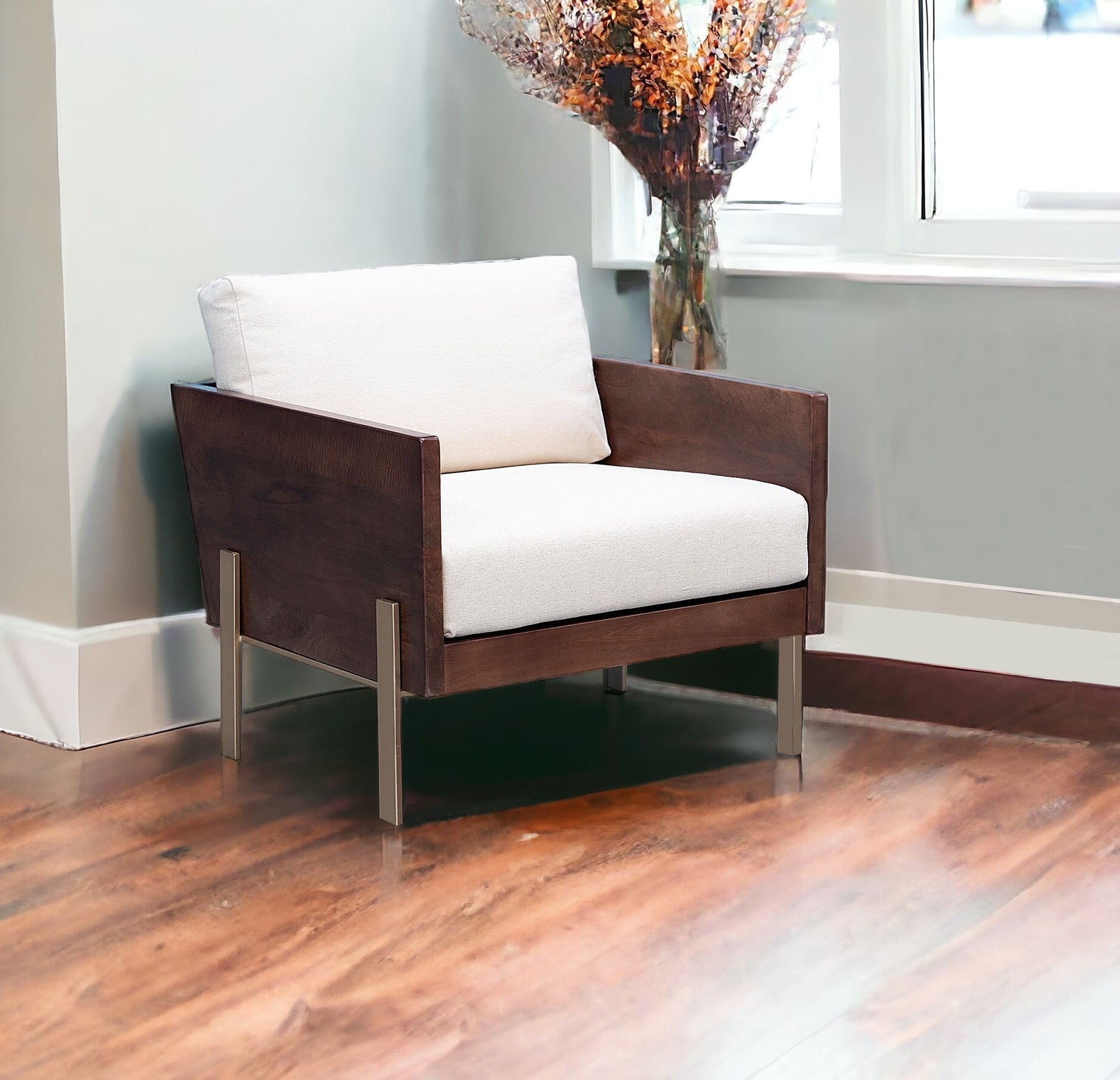 31" Brown Top-Grain Leather Box Back Chair
