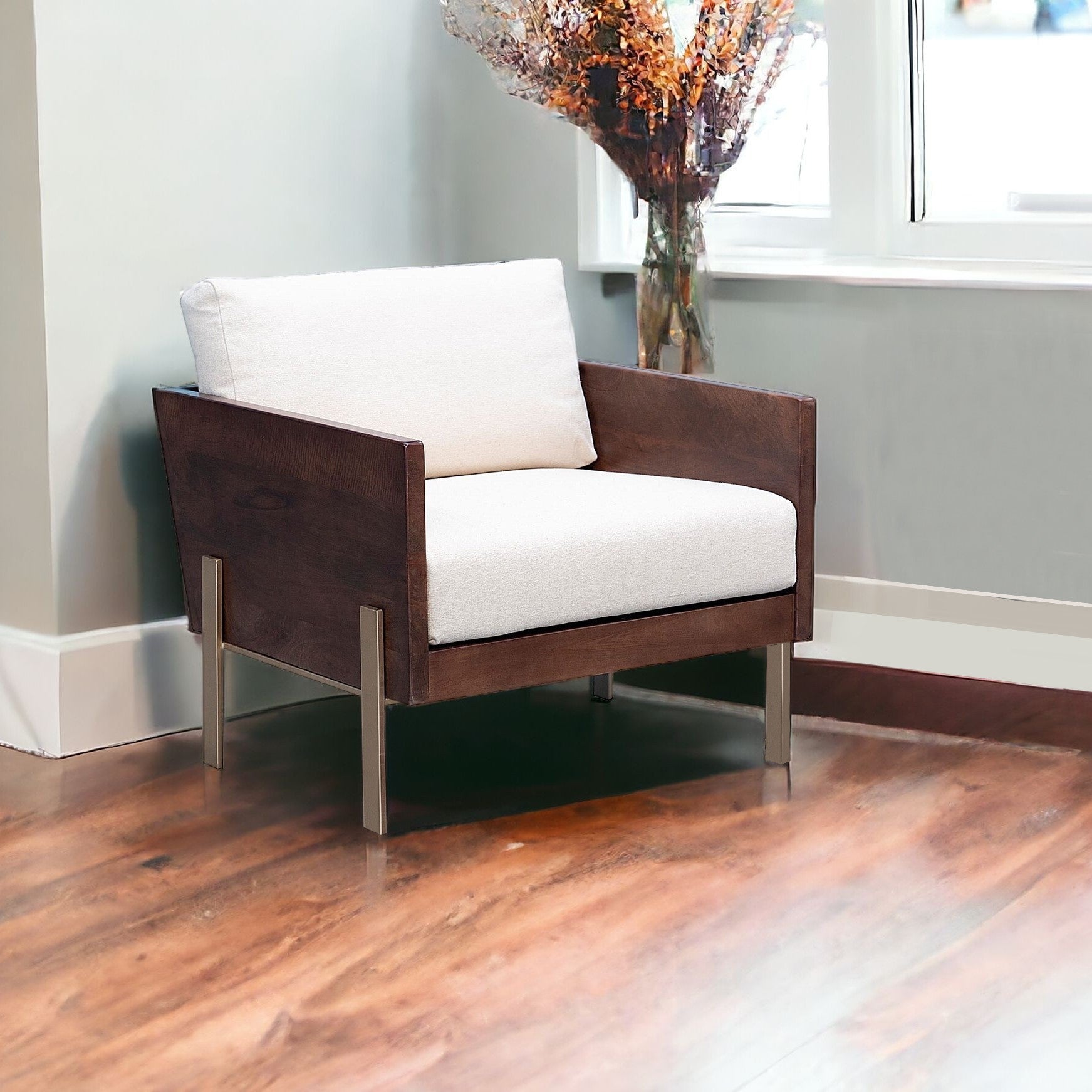 31" Brown Top-Grain Leather Box Back Chair