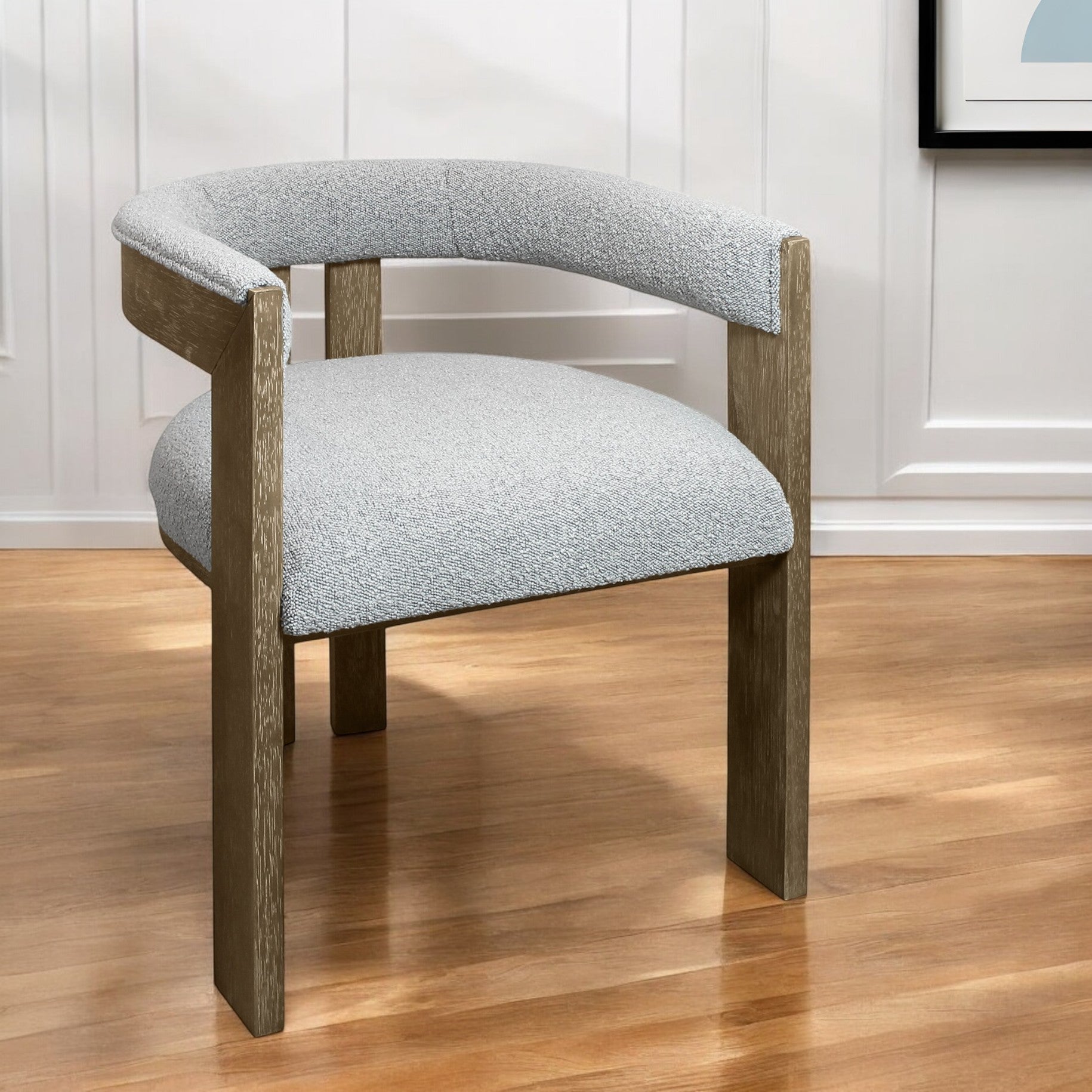 23" Bouclé and Wood Modern Barrel Chair