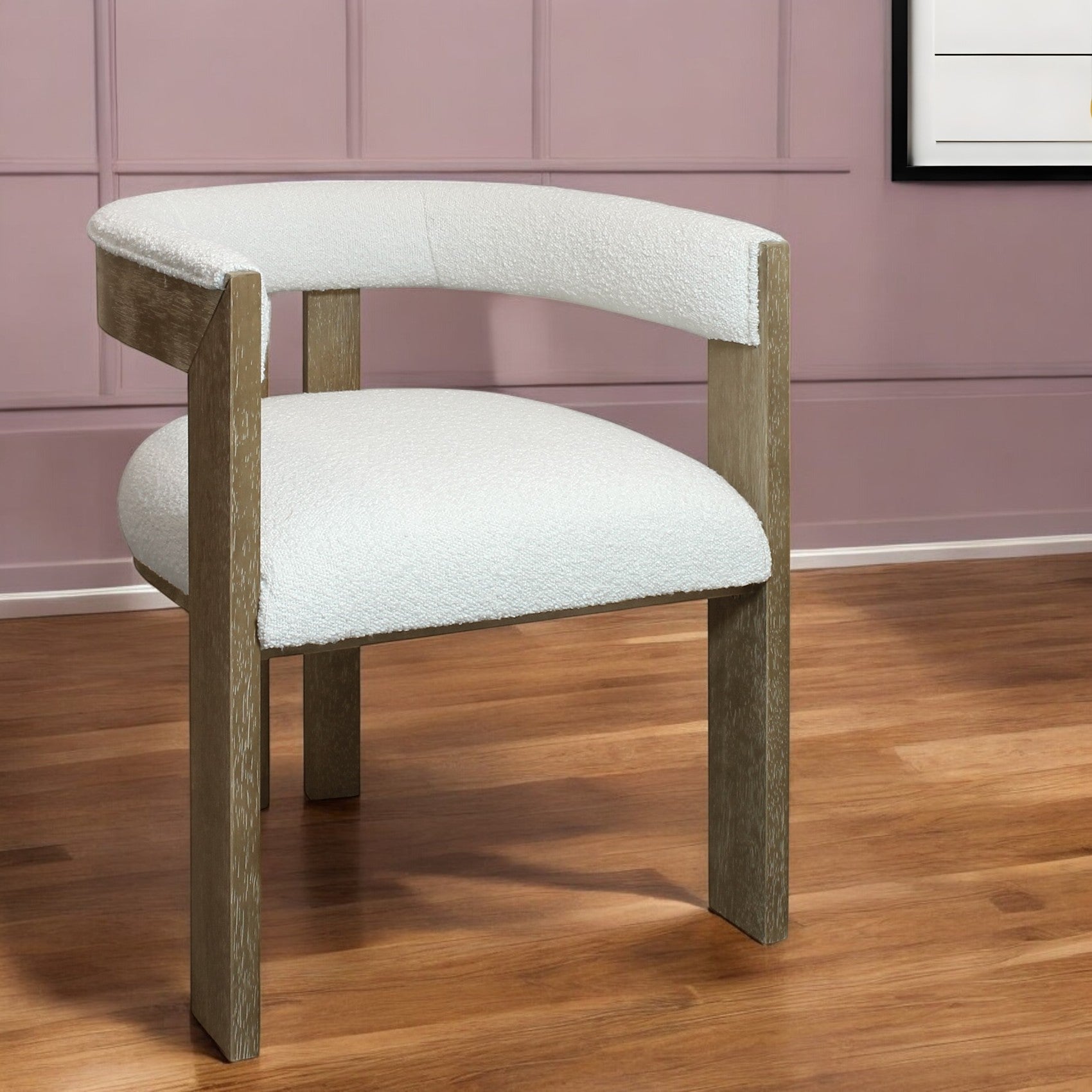 23" Bouclé and Wood Modern Barrel Chair