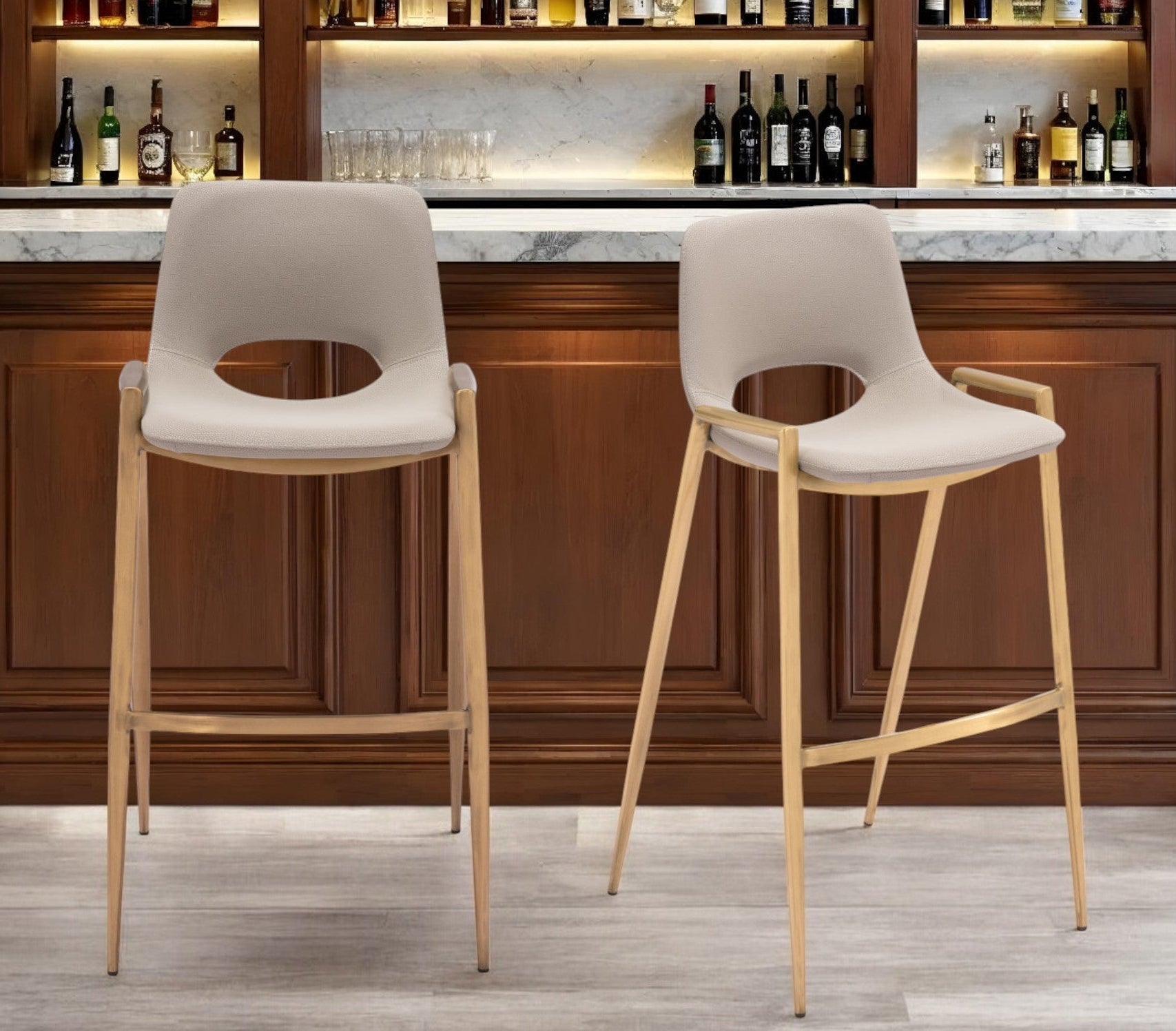 39" Set of Two Faux Leather Low Back Bar Chair