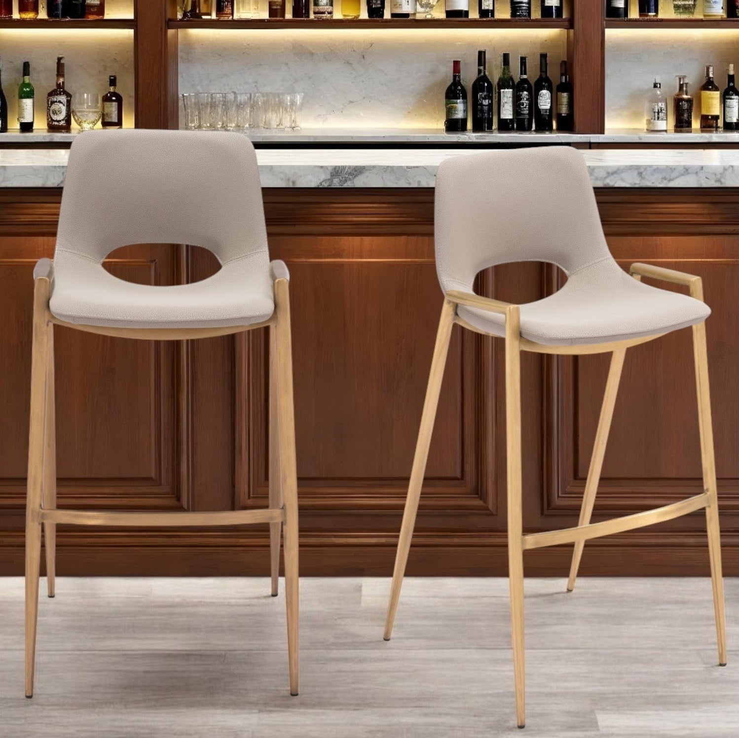 39" Set of Two Faux Leather Low Back Bar Chair