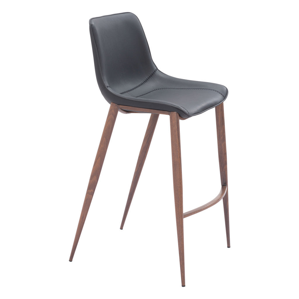 43" Set of Two Faux Leather and Wood Bucket Bar Chair
