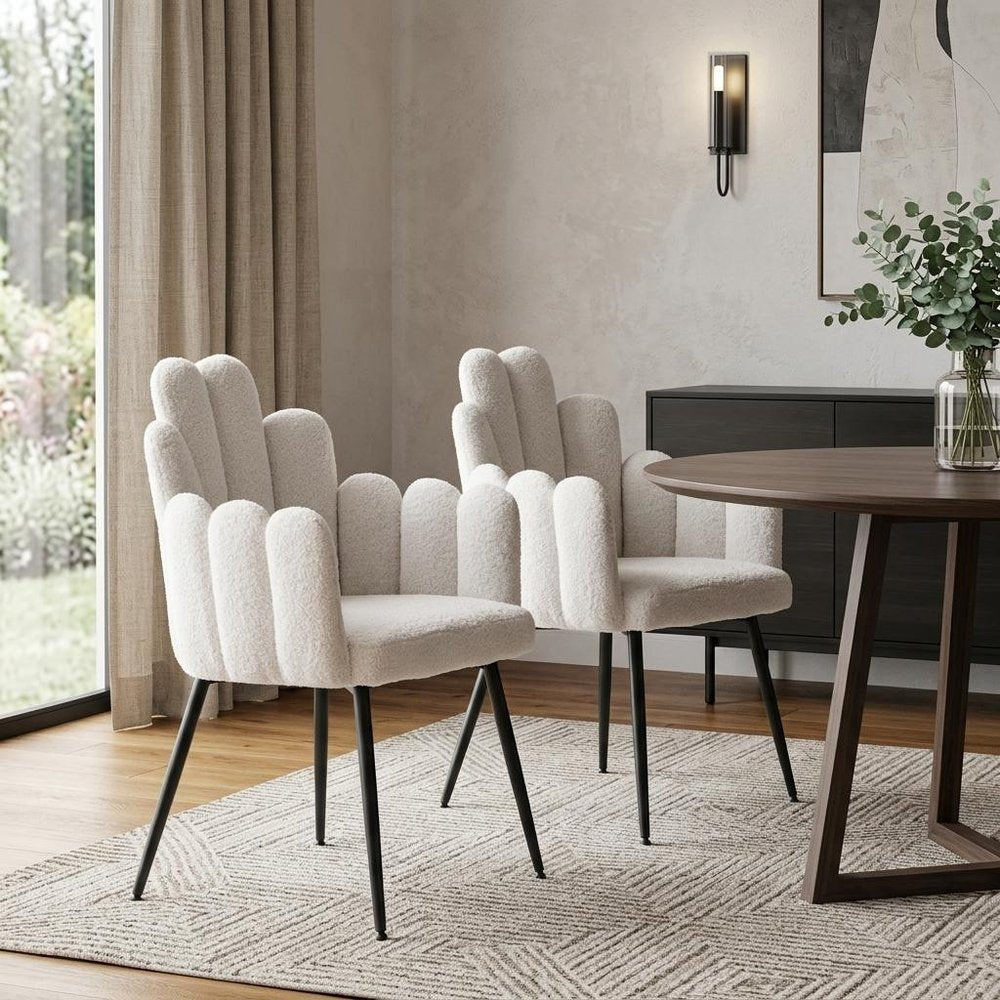 Set of Two 22" Ivory Faux Fur Deco Dining Chairs