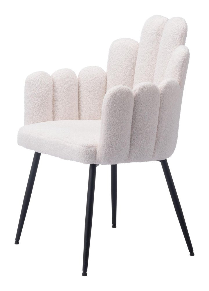 Set of Two 22" Ivory Faux Fur Deco Dining Chairs