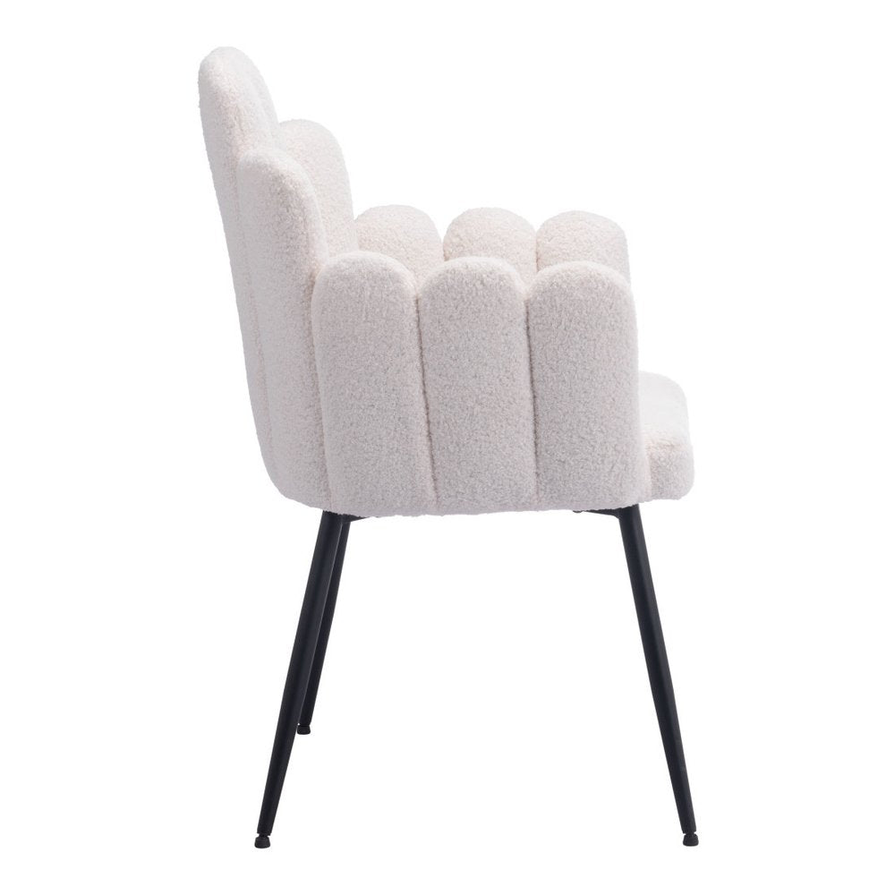 Set of Two 22" Ivory Faux Fur Deco Dining Chairs