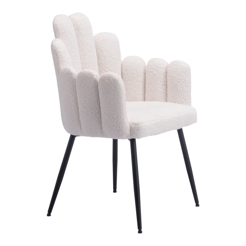 Set of Two 22" Ivory Faux Fur Deco Dining Chairs