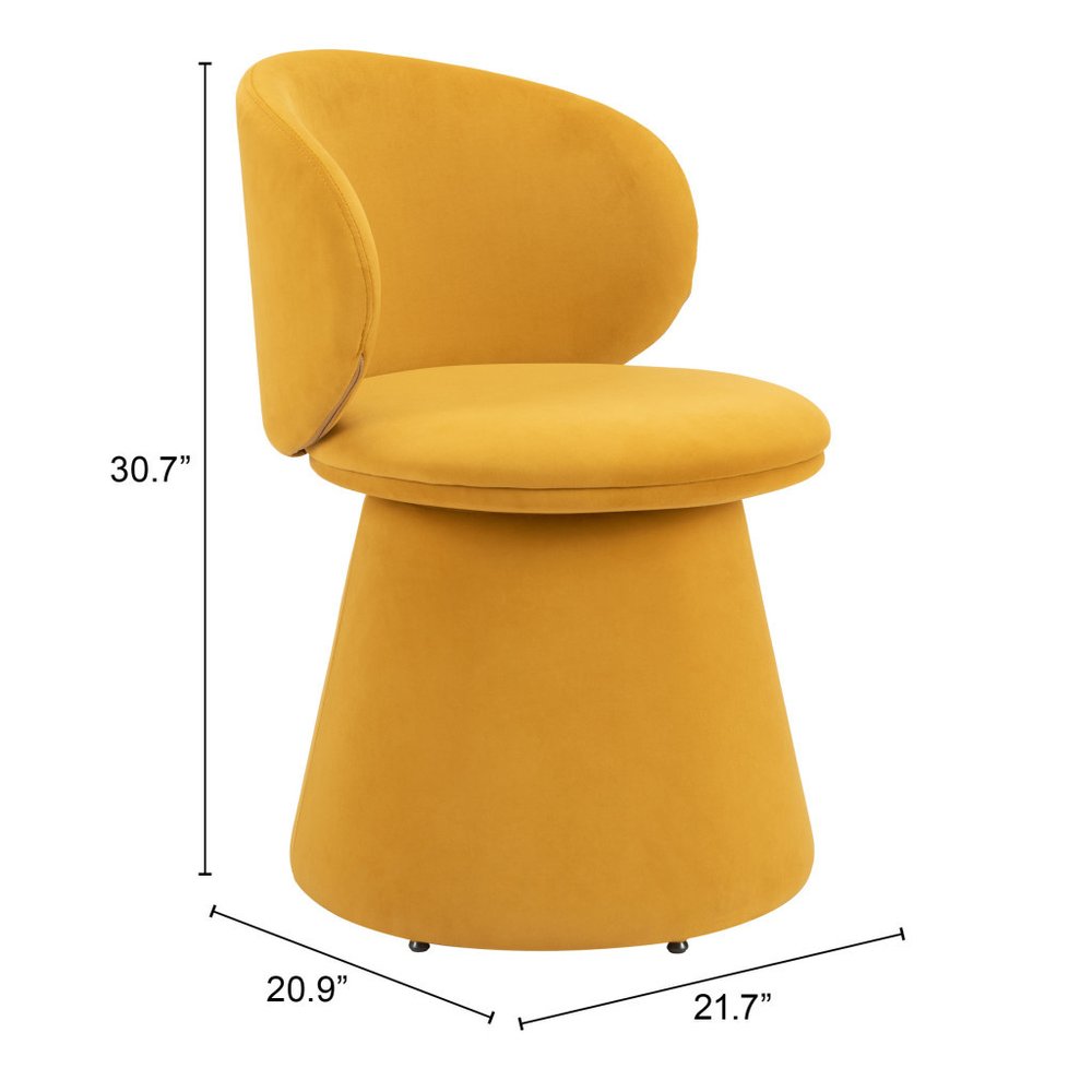 22" Orange Modern Velvet Swivel Dining Chair