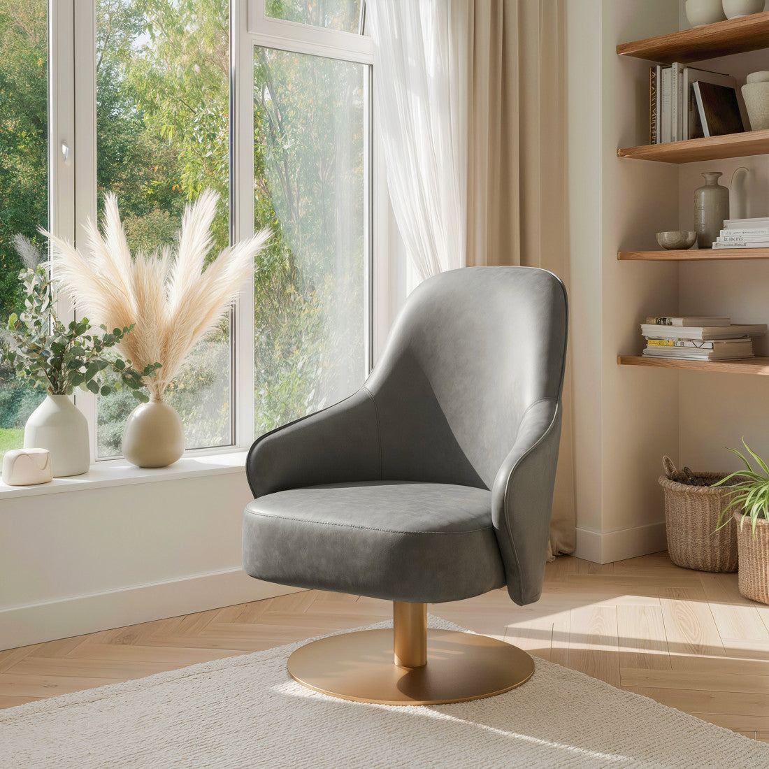 28" Faux Leather Swivel Armchair