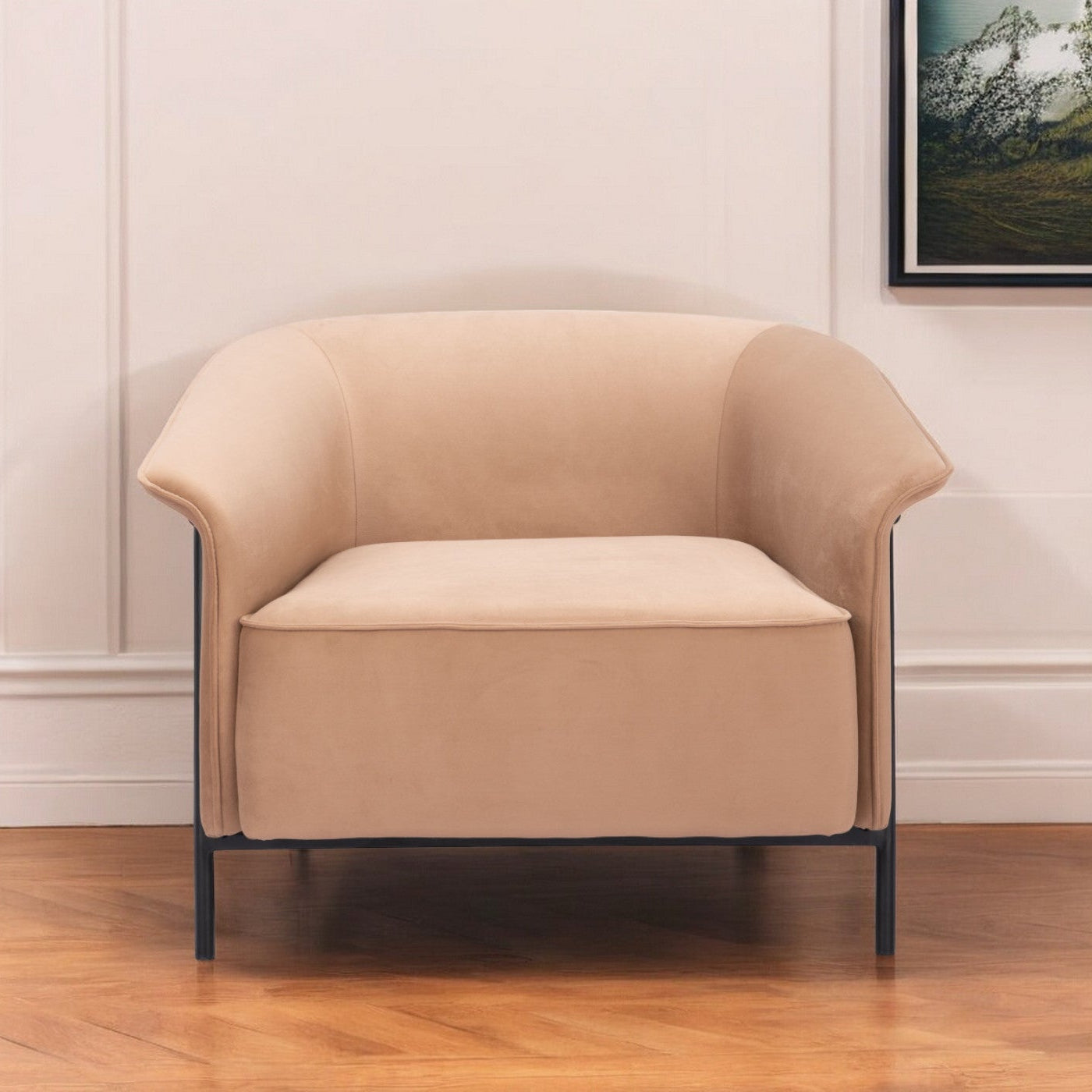 35" Tan Flared Arm Barrel Chair