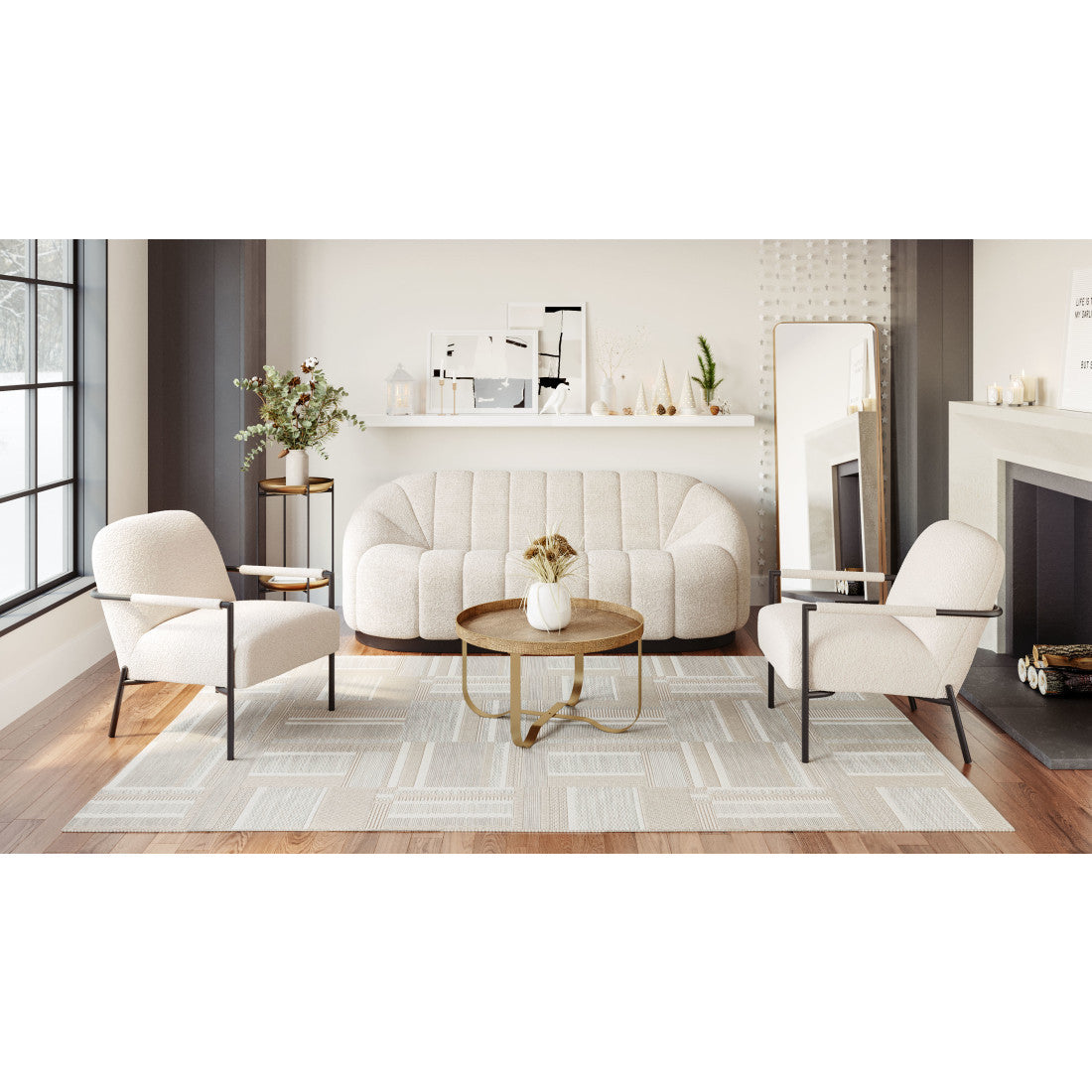 26" White and Black Sherpa Arm Chair