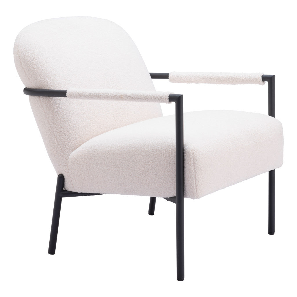 26" White and Black Sherpa Arm Chair